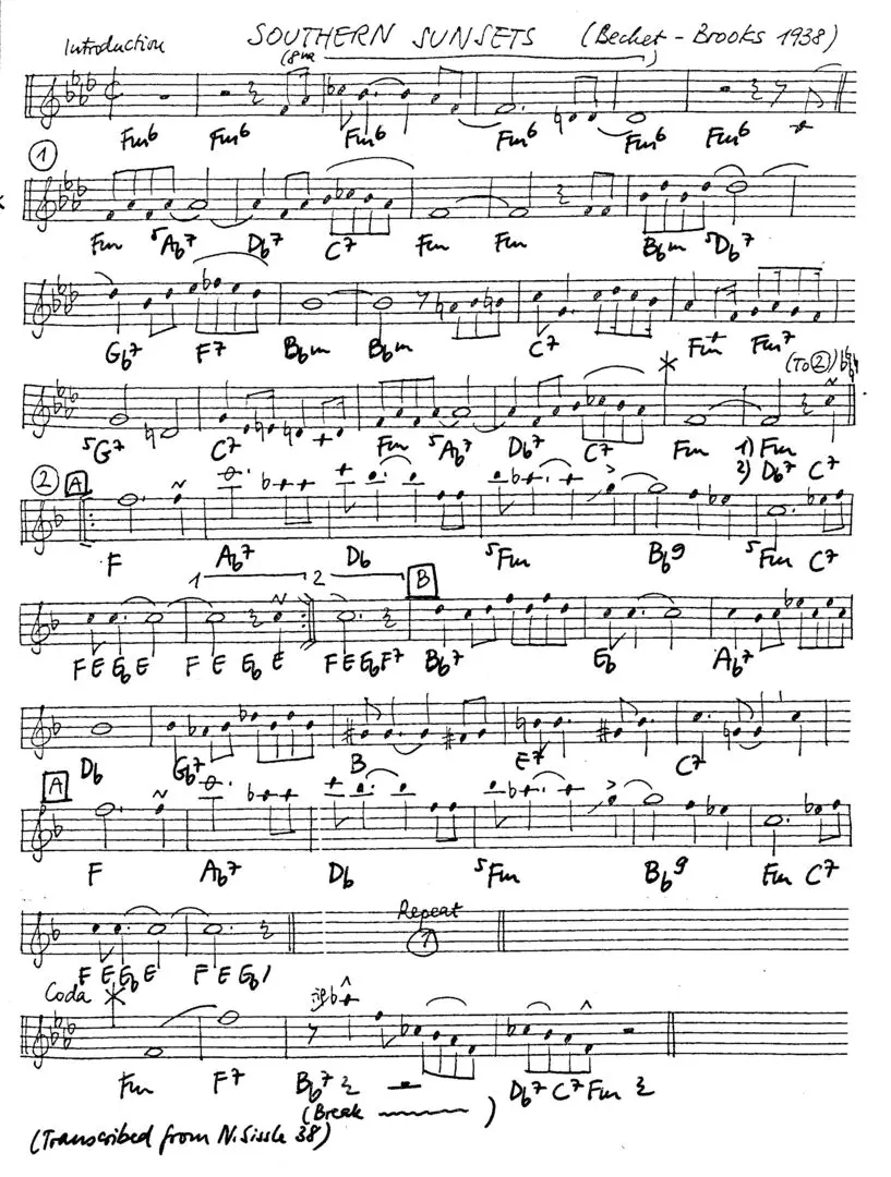 southern sunsets free jazz leadsheet - Courtesy of the Jungle Jazz Band